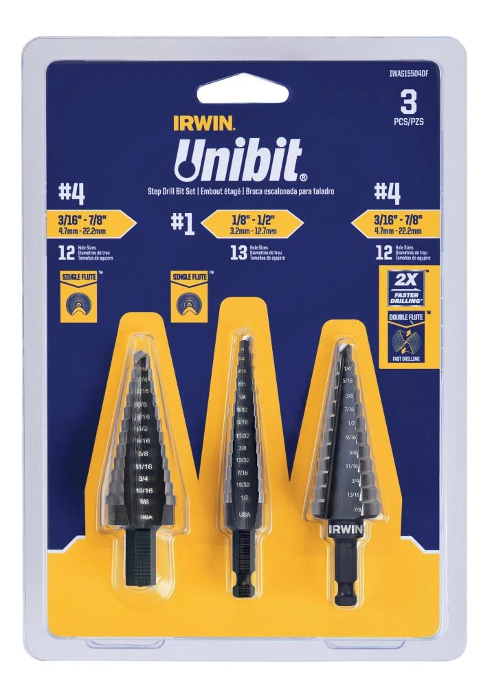 Hot Sale ⌛ IRWIN Step Drill Bits Unibit 3PC STP BT Set #1 #4 #4 🛒 3 Hot Sale ⌛ IRWIN Step Drill Bits Unibit 3PC STP BT Set #1 #4 #4 🛒